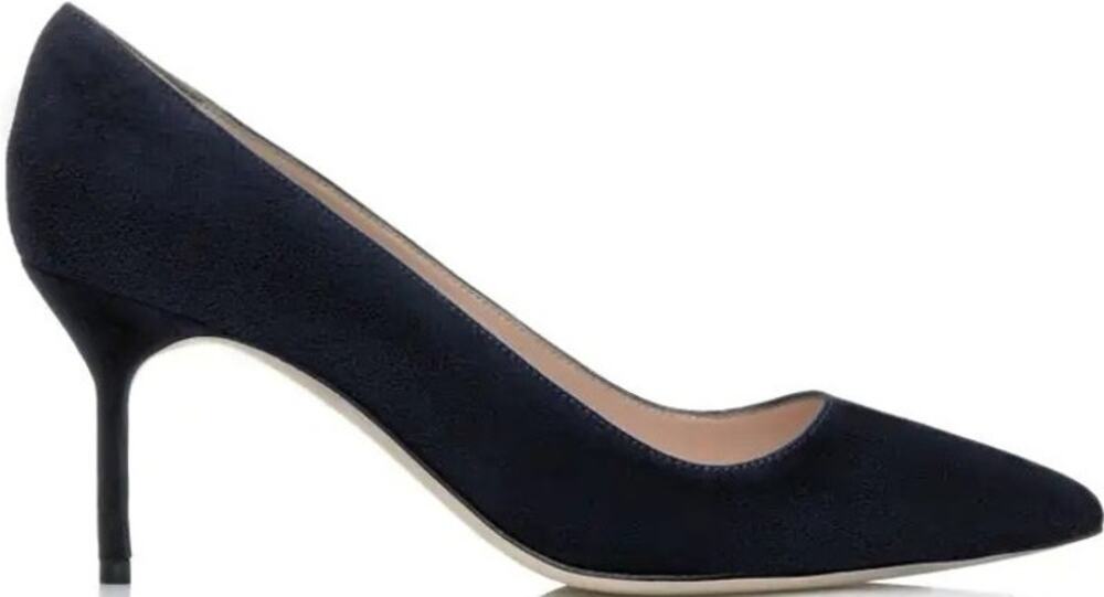 Manolo Blahnik BB 70 Pumps Suede Pointed Toe Stiletto High Heel Slip On Navy 10